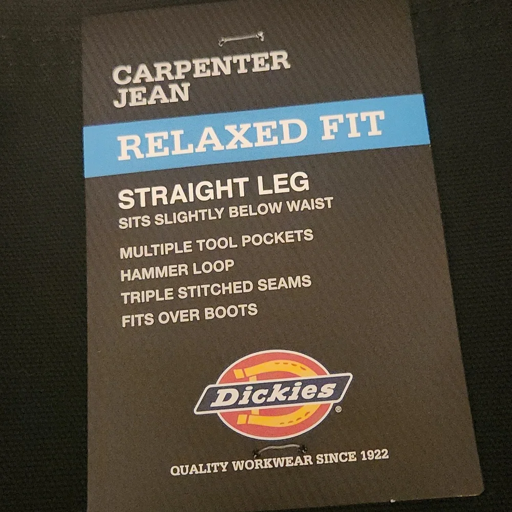 Dickie's Relaxed Fit Heavyweight Duck Carpenter Pants Rinsed Black 34x32 NWT - Picture 8 of 10